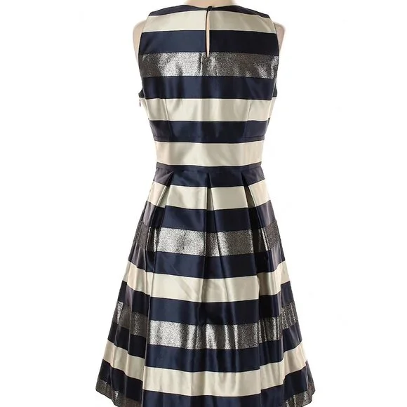 Eliza J navy, silver, cream metallic stripe dress, looks brand new! Size 4 - Picture 3 of 4
